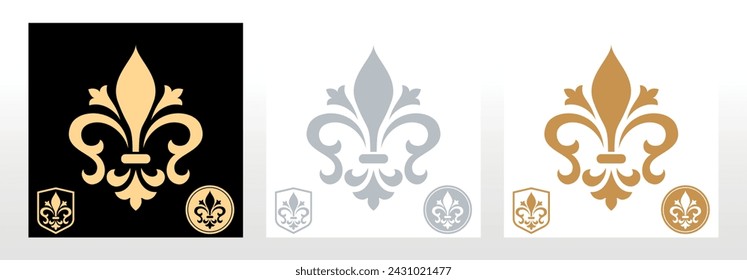 Royal lily . Heraldic sign, logo, design element, decoration. Graphic vector pattern