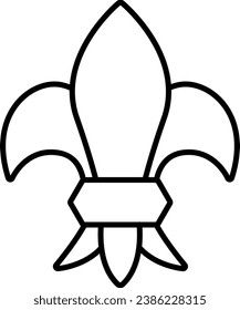 Royal lily line icon. Fleur de lis vector black and white illustration. Symbol of French monarchy coloring page
