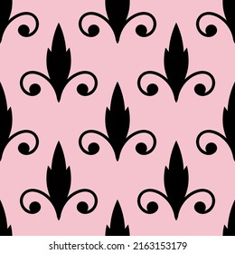 Royal lily pattern on pink background. Vector graphic illustration. Repeat ornament.  Retro vector illustration. Design element for wallpaper or textile print.