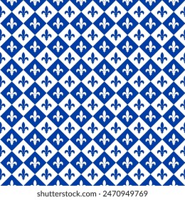 Royal lily seamless pattern. Canadian province of Quebec background. Fleur de Lis rhombus pattern.  Vector template for wrapping paper, wallpaper, fabric, etc