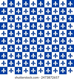 Royal lily seamless pattern. Canadian province of Quebec background. Fleur de Lis checkered pattern.  Vector template for wrapping paper, wallpaper, fabric, etc