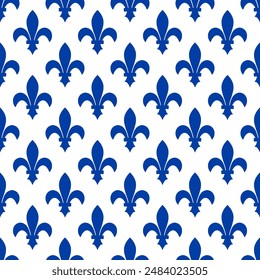 Royal lily seamless pattern. Canadian province of Quebec background. Fleur de Lys vector template for wrapping paper, wallpaper, scrapbooking, fabric, etc