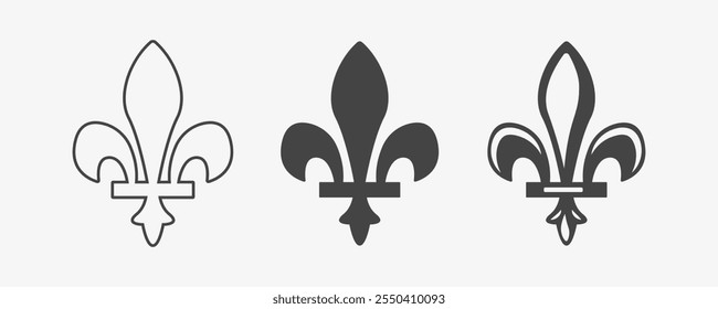 Royal lily set. Antique french flower. King Insignia. Vector illustration