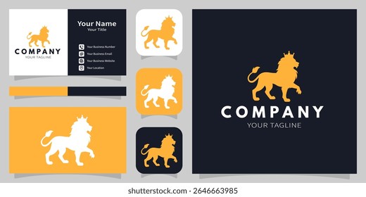 Royal lion company logo template. Brand Lion king with crown silhouette icon. Vector illustration.