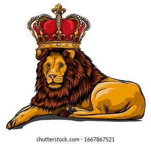 Royal lion with crown - animal king head with long mane