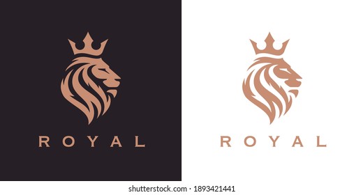 Royal Lion crown logo template. Elegant gold Leo crest symbol. Premium king brand identity icon. Luxury company sign. Vector illustration.