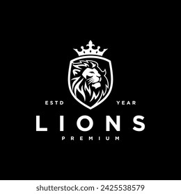 Plantilla de logotipo de corona de león real. Elegante símbolo de oro Leo. Icono de identidad de la marca Premium King. Signo de empresa de lujo. Ilustración vectorial.