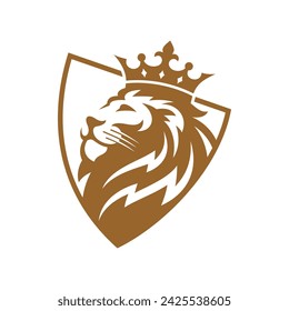 Royal Lion crown logo template. Elegant gold Leo crest symbol. Premium king brand identity icon. Luxury company sign. Vector illustration.