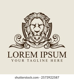 Royal Lion Emblem with Classic Ornaments Suitable for Brand Identity. Thick well Shield shapes provide excellent readability. The logo gives the impression of professionalism, quality and elegance.