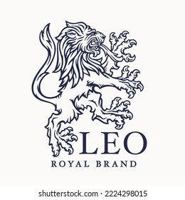 Royal Lion heraldry logo. Luxury heraldic Leo brand emblem. Premium coat of arms beast mascot design. Vector illustration.