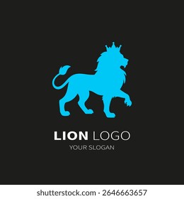Royal lion king with crown logo template. Blue Royal lion king with crown silhouette icon. Vector illustration.