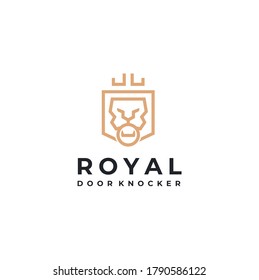 Royal Lion King Gate Door Knocker with Premium Shield Shape for Guard Protect logo design