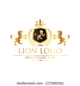 Royal Lion King logo design. Lion Crests logo. King royal symbol, Men Fashion brand identity.