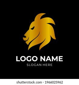 royal lion logo design with flat gold color style