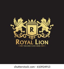 Royal lion logo design template. Element for the brand identity. Vector illustration