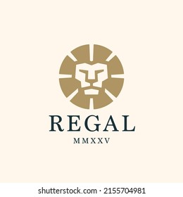 Royal lion logo mark design element. Abstract gold leo icon. Minimal animal symbol. Corporate business brand identity emblem. Vector illustration.