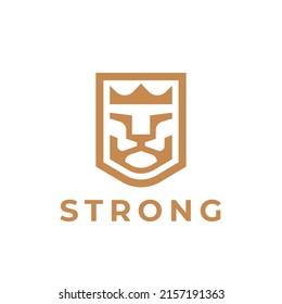 Royal lion logo mark design element. Abstract gold king crown icon. Strong leo animal symbol. Corporate business brand identity emblem. Vector illustration.