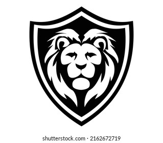 royal lion logo with shield for esports and wildlife business