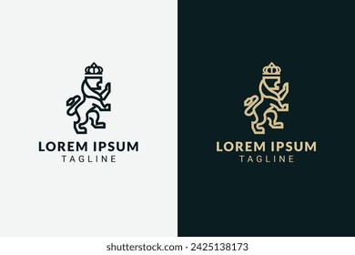 Royal lion minimalist geometric logo concept. Vector logo template for branding companies in real state, finances, marketing and more