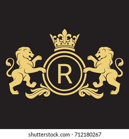 Royal Lion Shape Ornament. King Style. Vector Eps