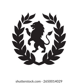 Royal Lion Shield Laurel Silhouette