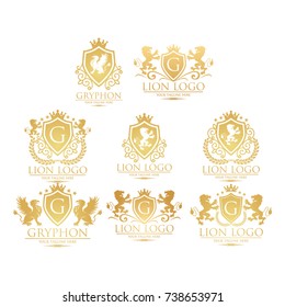 Royal Logo Collection Lion and Gryphon Luxury Royal Template Logo Used for hotel, restaurant, boutique, jewellery invitation, business card etc.