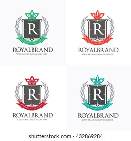 Royal Logo with Crown, Wreath, and Shield Symbol