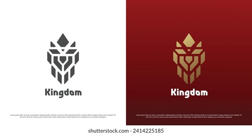 Ilustración de diseño del logotipo real. Silhouette del jefe de la reina rey príncipe cara de la corona monarca autoridad real corona corona imperial lujoso honor majestuoso orgullo cresta gradiente dorado simple geométrico.