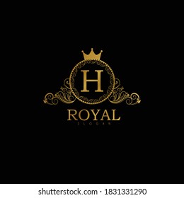 Royal Logo Design Template For Letter H. Logo Design For Restaurant, Royalty, Boutique, Cafe, Hotel, Heraldic, Jewelry, Fashion. Golden Calligraphy Badge For Letter H. Royal Crown Logo Design.