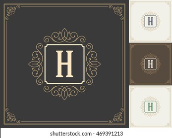 Royal Logo Design Template Vector Decoration, Flourishes Calligraphic Elegant Ornament Frame Lines. Good for Luxury Crest.