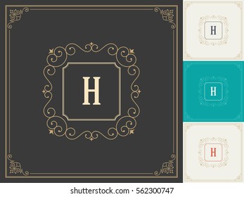 Royal Logo Design Template Vector Decoration, Flourishes Calligraphic Elegant Ornament Frame Lines. Good for Luxury Crest.
