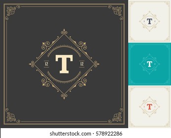 Royal Logo Design Template Vector Decoration, Flourishes Calligraphic Elegant Ornament Frame Lines. Good for Luxury Crest.