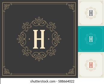 Royal Logo Design Template Vector Decoration, Flourishes Calligraphic Elegant Ornament Frame Lines. Good for Luxury Crest.