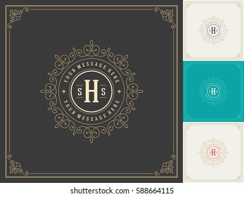 Royal Logo Design Template Vector Decoration, Flourishes Calligraphic Elegant Ornament Frame Lines. Good for Luxury Crest.