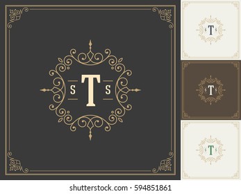 Royal Logo Design Template Vector Decoration, Flourishes Calligraphic Elegant Ornament Frame Lines. Good for Luxury Crest.