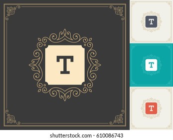 Royal Logo Design Template Vector Decoration, Flourishes Calligraphic Elegant Ornament Frame Lines. Good for Luxury Crest.