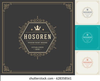 Royal Logo Design Template Vector Decoration, Flourishes Calligraphic Elegant Ornament Frame Lines. Good for Luxury Crest.
