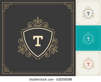Royal Logo Design Template Vector Decoration, Flourishes Calligraphic Elegant Ornament Frame Lines. Good for Luxury Crest.