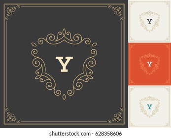 Royal Logo Design Template Vector Decoration, Flourishes Calligraphic Elegant Ornament Frame Lines. Good for Luxury Crest.