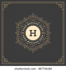 Royal Logo H Design Template Vector Decoration. Flourishes Calligraphic Elegant Ornament Lines. Luxury Crest, Ornament Frame.