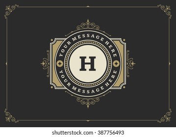 Royal Logo H Design Template Vector Decoration. Flourishes Calligraphic Elegant Ornament Lines. Luxury Crest, Ornament Frame.