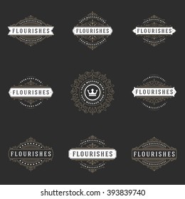 Royal Logos Design Templates Set, Flourish Calligraphic Elegant Ornament lines. Good for Luxury Labels, Crest Signs, Feminine Logos, Boutique and Monograms, Vintage Certificates.