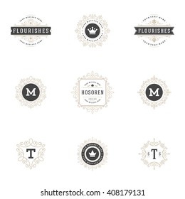 Royal Logos Design Templates Set, Flourish Calligraphic Elegant Ornament lines. Good for Luxury Labels, Crest Signs, Boutique Signs and Monograms.