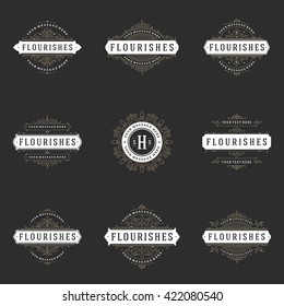 Royal Logos Design Templates Set, Flourish Calligraphic Elegant Ornament lines. Good for Luxury Labels, Crest Signs, Boutique Signs and Monograms.
