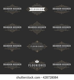 Royal Logos Design Templates Set, Flourish Calligraphic Elegant Ornament lines. Good for Luxury Labels, Crest Signs, Boutique Signs and Monograms.