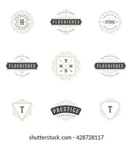 Royal Logos Design Templates Set, Flourish Calligraphic Elegant Ornament lines. Good for Luxury Labels, Crest Signs, Boutique Signs and Monograms.
