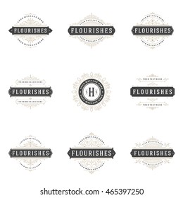 Conjunto de Plantillas de Diseño de Logotipos Reales, Flourish Calligraphic Elegante líneas de adorno. Ideal para las etiquetas de lujo, los carteles de cresta, los carteles y los monogramas.