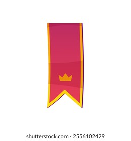 Royal long red flag with a narrow gold stripe and a crown. Medieval. Decorative element for the throne room. Sign of a king or monarch. Cartoon style. Vector illustration isolated on white background.