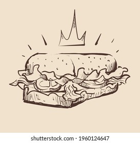 Royal Long Sandwich Roll ,sketch vector illustration