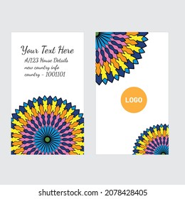 royal looking business  card design with front and back design, mandala, colorful art